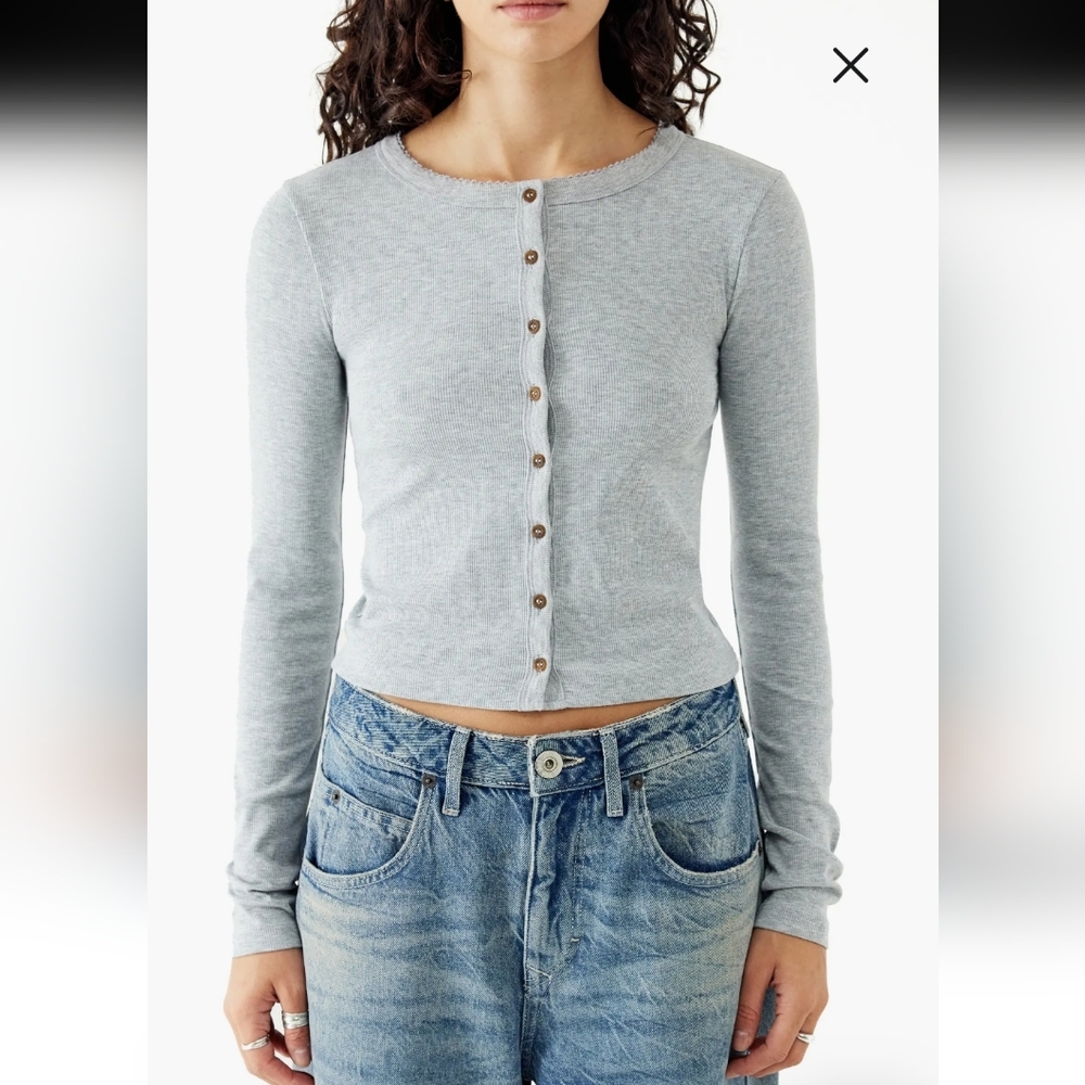 BDG Urban Outfitters Button-Up Long Sleeve Rib Top
